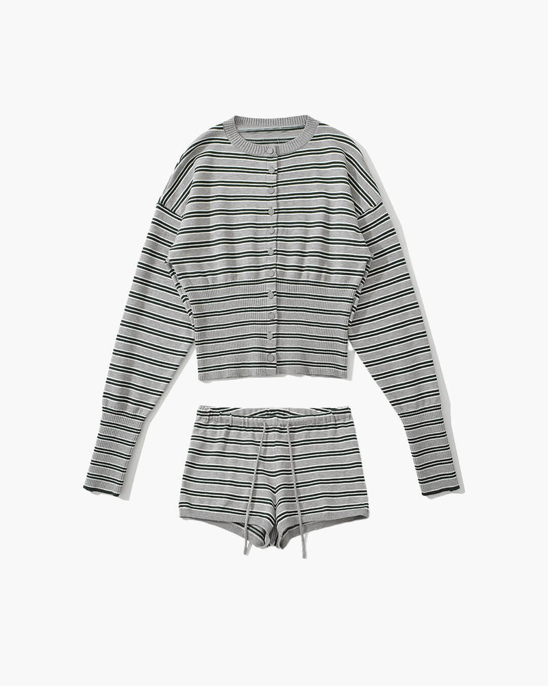 ZEYA - Cathy Striped Cardigan Shorts Set