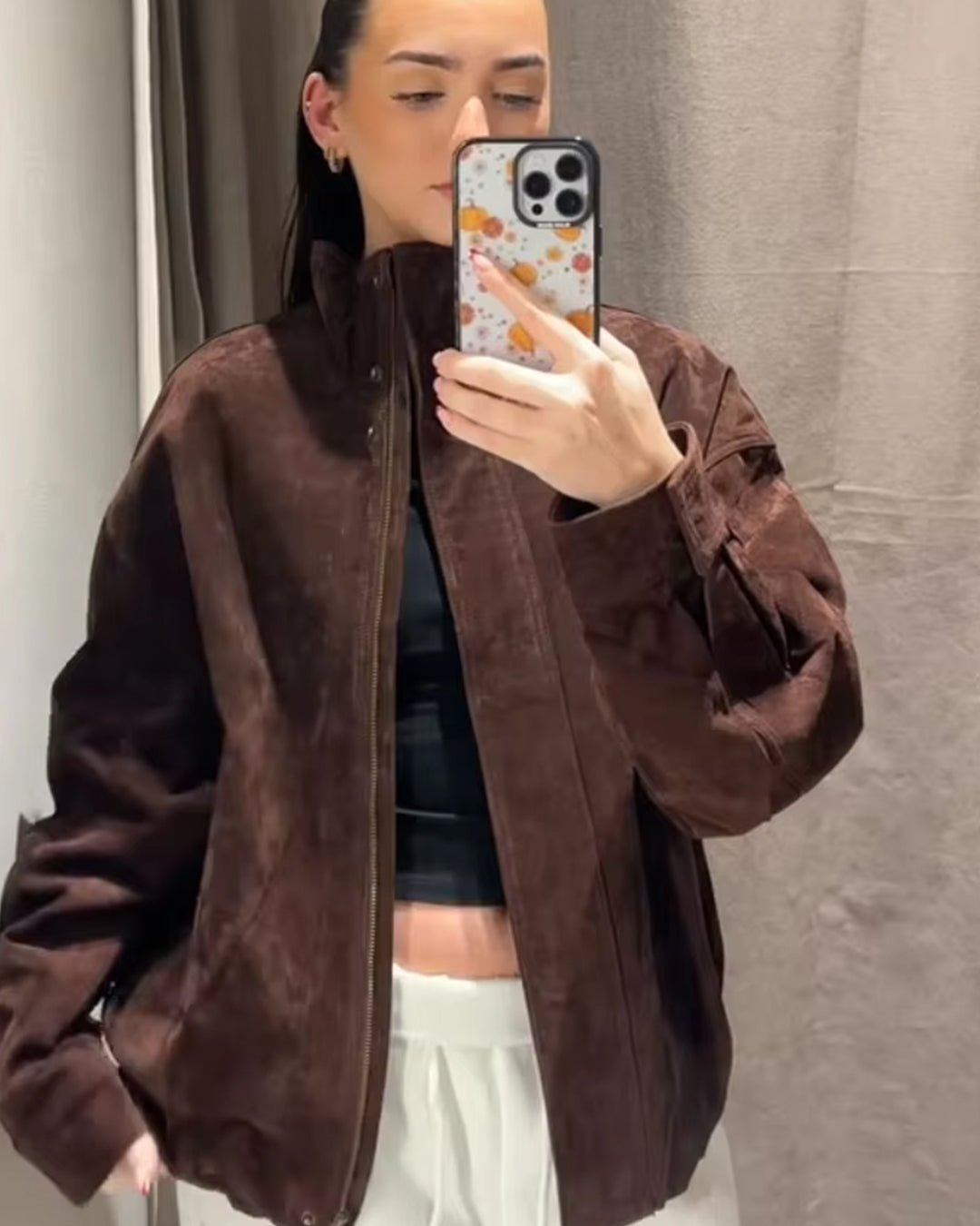 ZEYA - Celia Stand Collar Suede Jacket