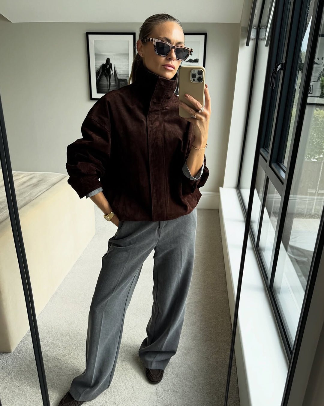 ZEYA - Celia Stand Collar Suede Jacket