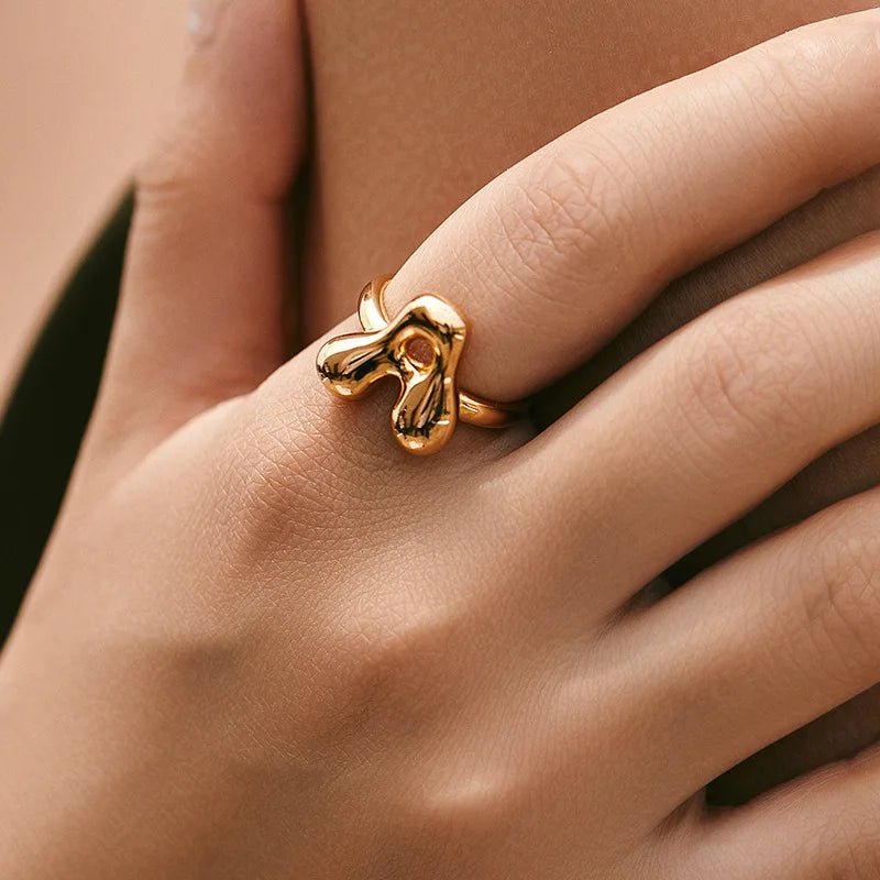 ZEYA - Cindella Gold Rings for Women - Adjustable Stainless Steel Bubble Letter Design