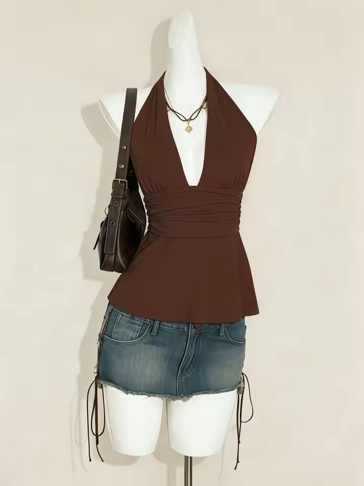 ZEYA - Clementine Polka Dot Halter Peplum Camisole