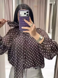 Cleo High Collar Bluse mit Polka Dots