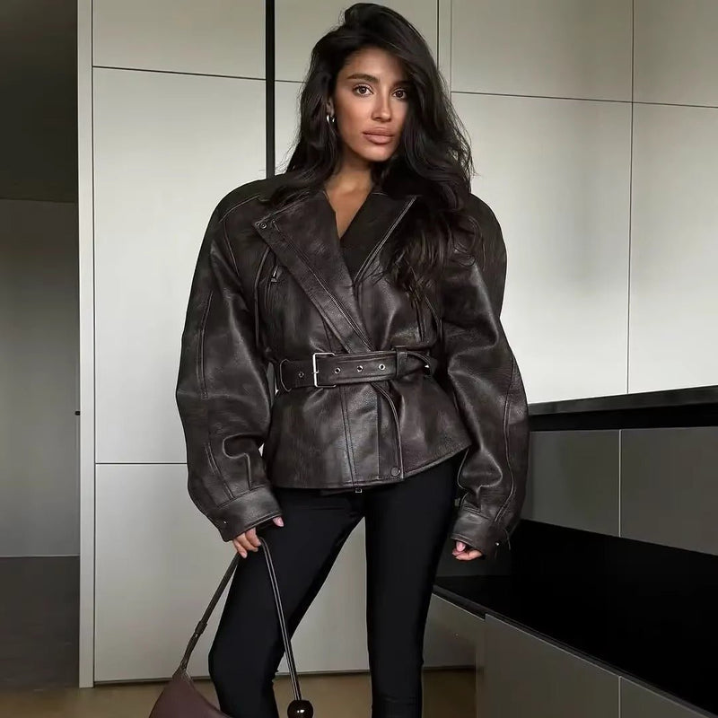 ZEYA - Courtney Belted Leather Jacket
