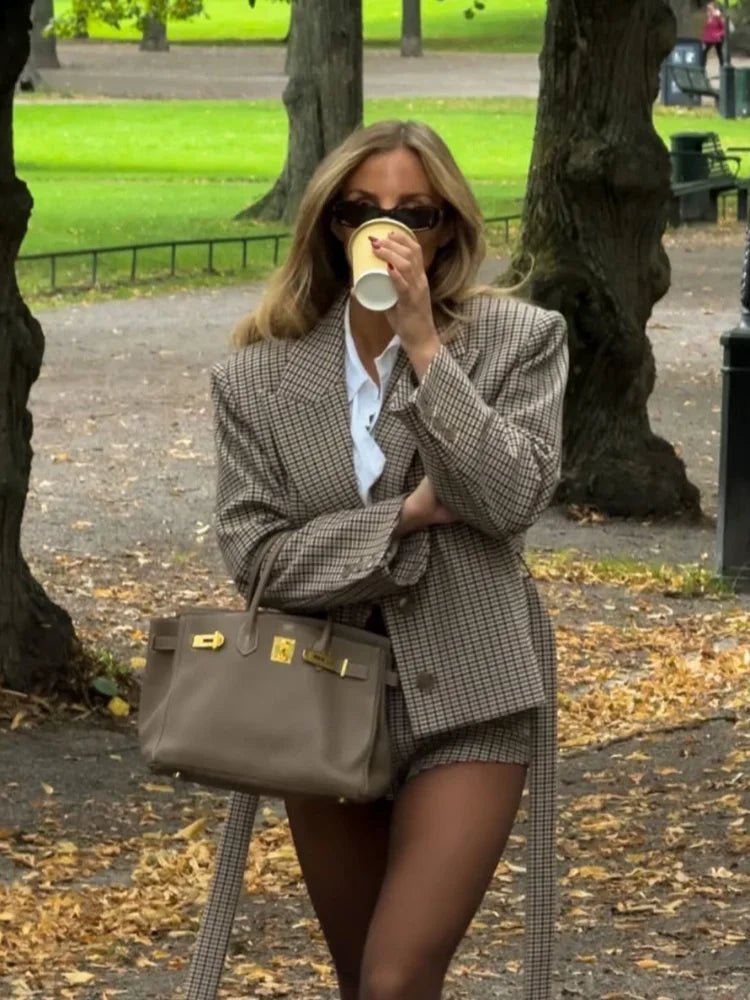 ZEYA - Dalia Houndstooth Belted Shorts Suit
