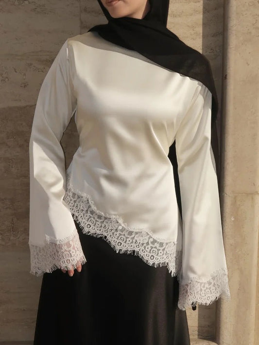 ZEYA - Danica Lace Satin Long Sleeve Top