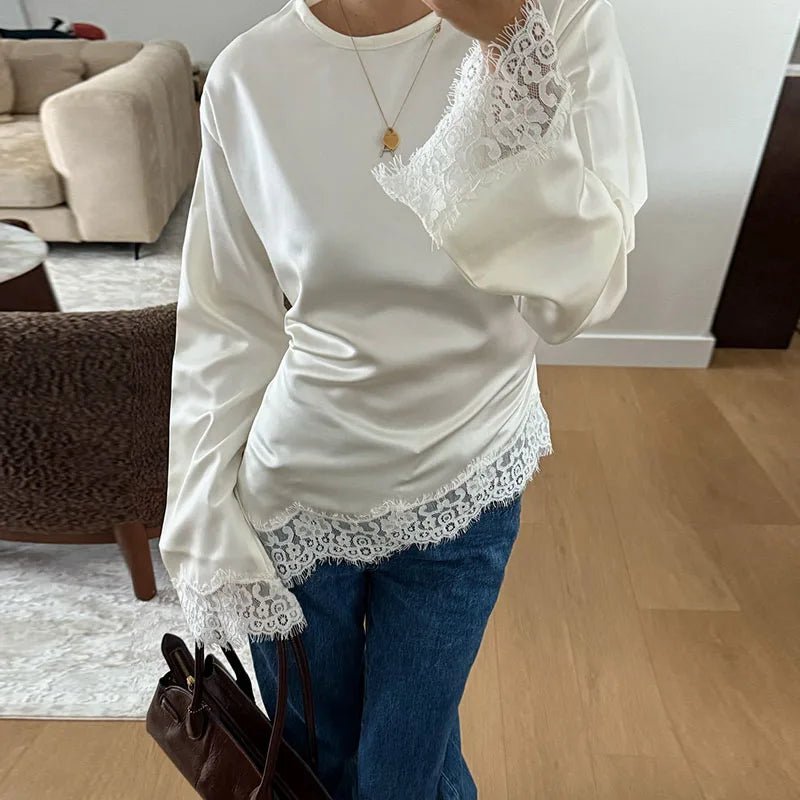 ZEYA - Danica Lace Satin Long Sleeve Top