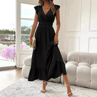Delfina A-Linienkleid mit V-Ausschnitt und Rüschen