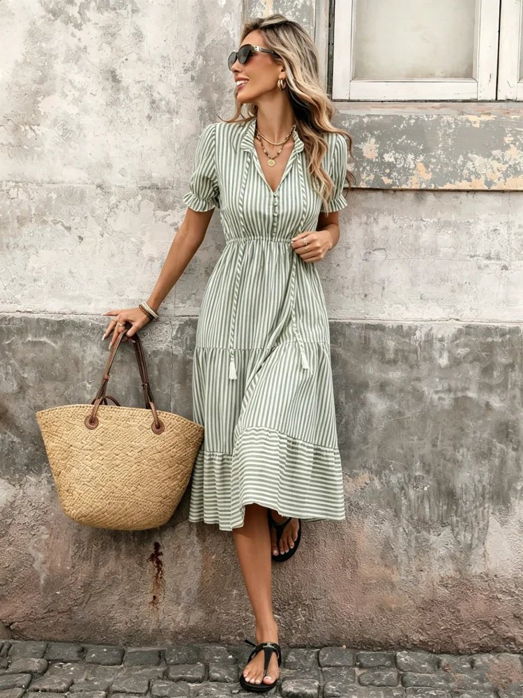 ZEYA - Demetra Striped Tassel Midi Dress