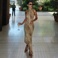 Denise Leopard Neckholder Maxi-Kleid