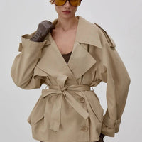 Donna Trenchcoat mit Schnürung und Stehkragen