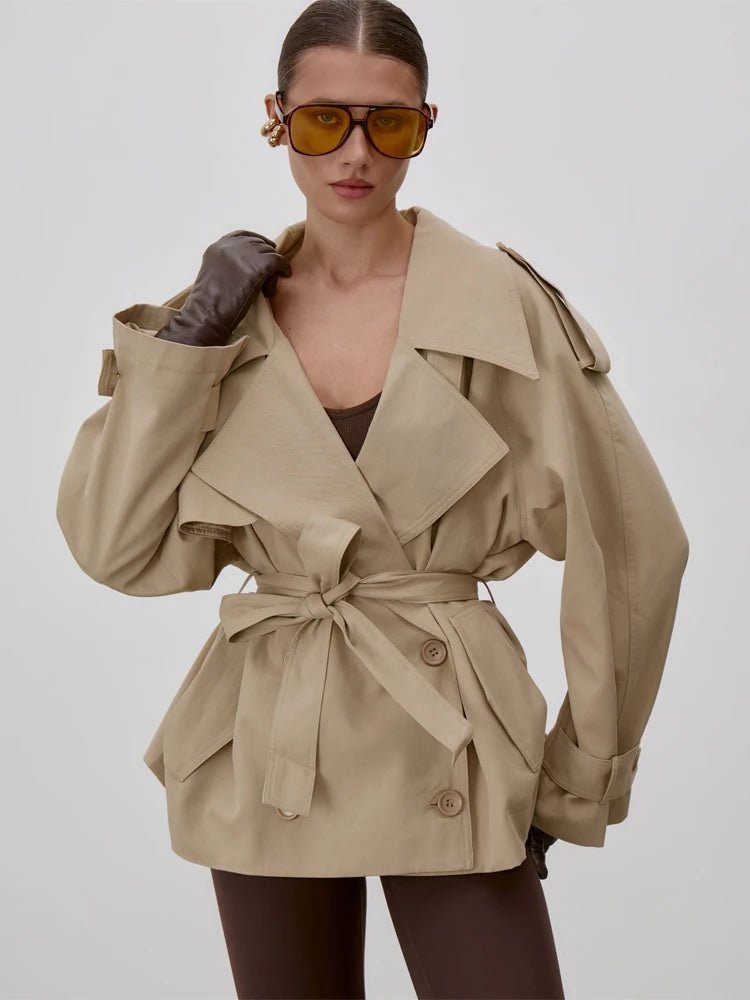 ZEYA - Donna Lace Up Stand Collar Trenchcoat