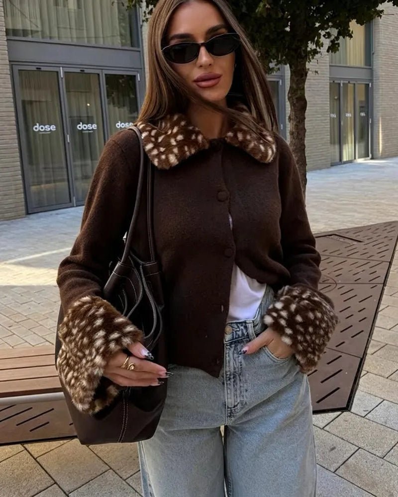 Emilia Strickcardigan mit Kunstfellbesatz