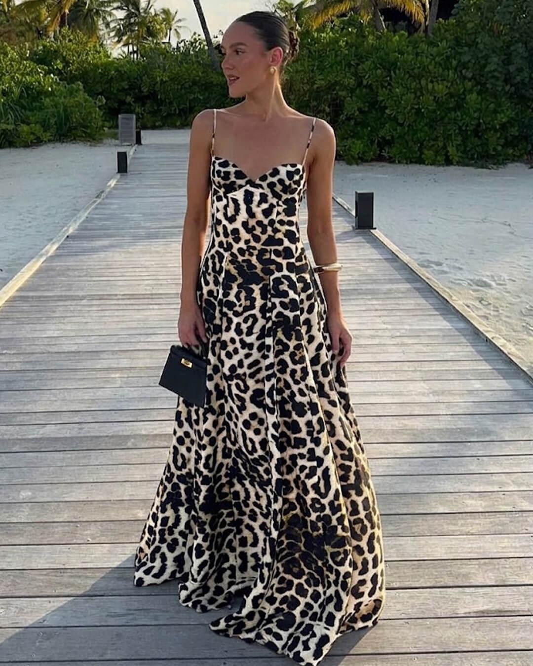 ZEYA - Enora Leopard Print Spaghetti Strap Maxi Dress
