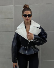 Estelle Peplum Biker Faux Leather Jacket