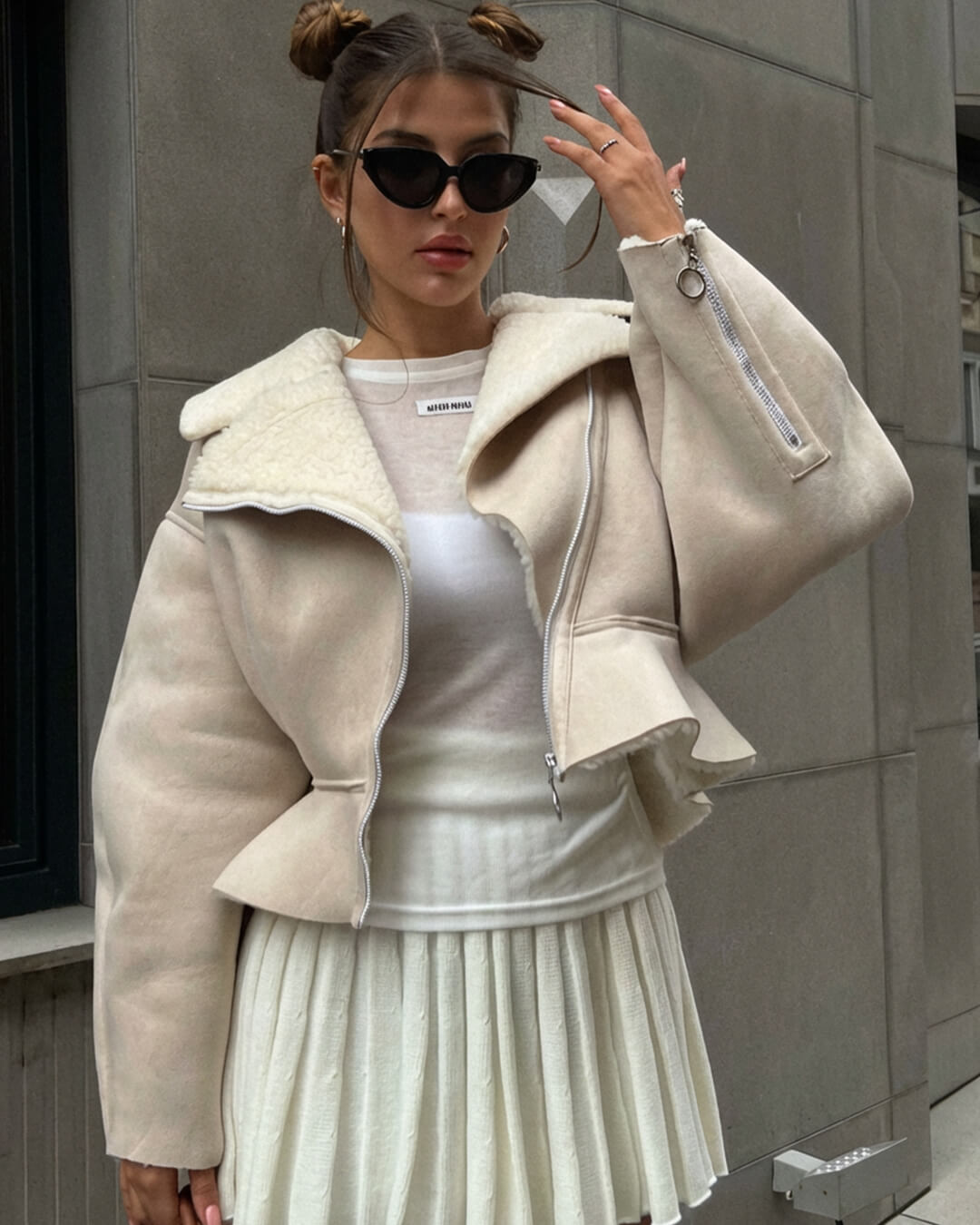 ZEYA - Estelle Peplum Biker Leather Jacket