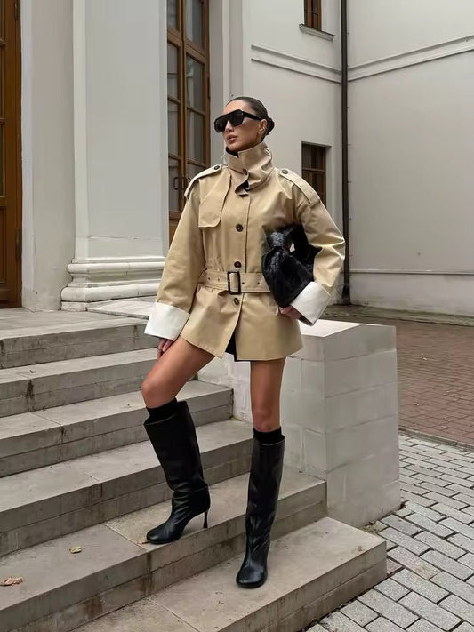 ZEYA - Evelyn Contrast Cuffs Belted Trench Coat