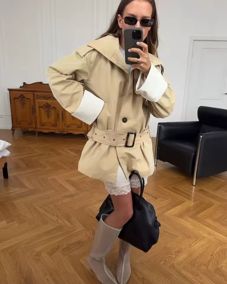 ZEYA - Evelyn Contrast Cuffs Belted Trench Coat