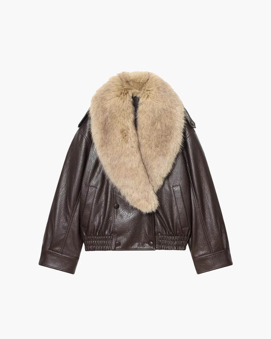 ZEYA - Felicity Faux Leather Jacket with Detachable Fur Collar