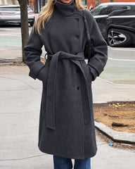 Feline Long Belted High Collar Coat