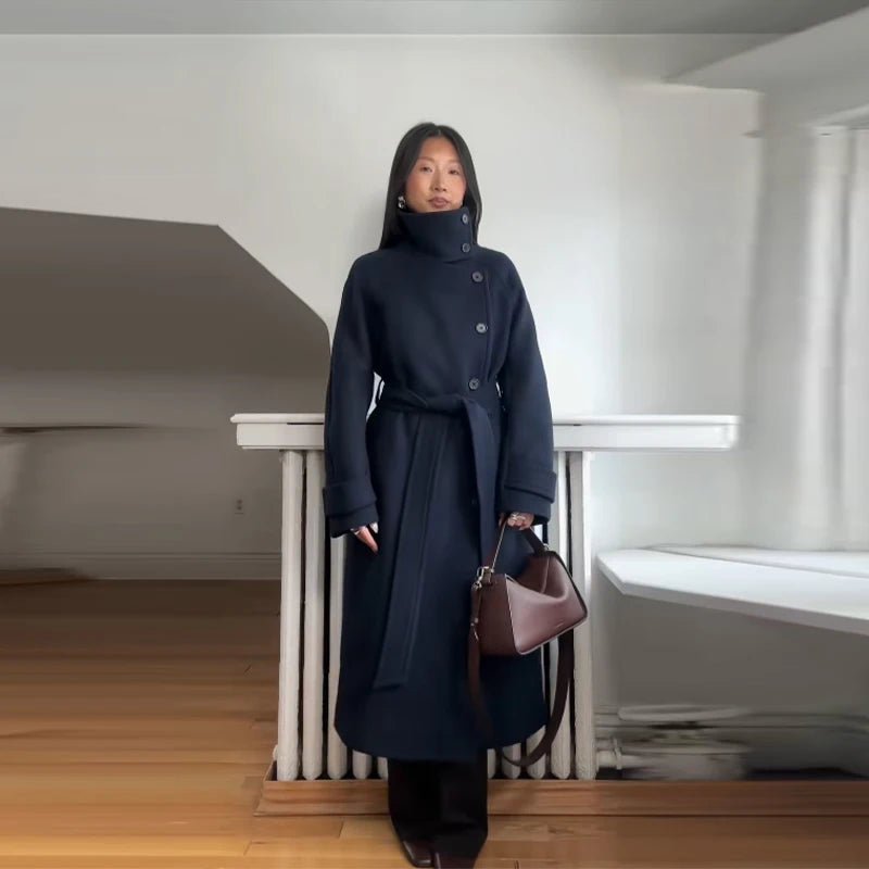 ZEYA - Feline Long Belted High Collar Coat