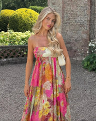 Fern trägerloses Blumen-Maxi-Kleid