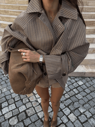 Fiona Karierter Trenchcoat mit Stehkragen