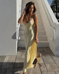 Fiora Satin Rückenfreies Maxi-Kleid
