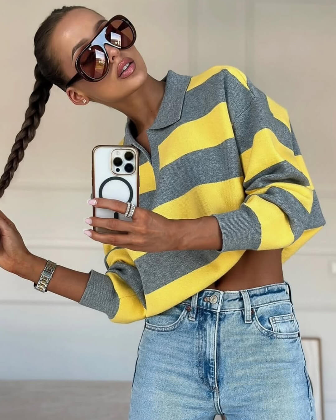 ZEYA - Florentine Striped Knit V - Neck Pullover