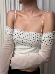 Gayle Transparente Ärmel Polkadot Crop Top