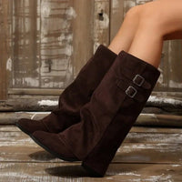 Jasmin kniehohe Retro-Stiefel mit Schnallen