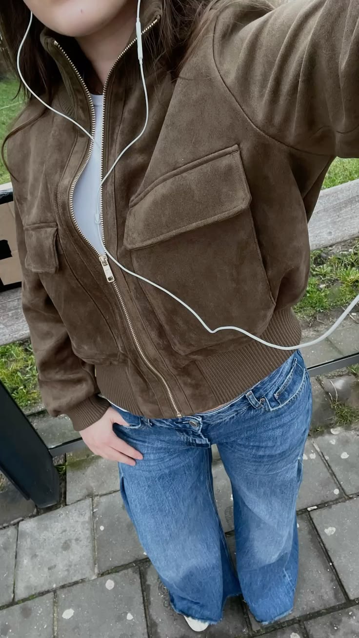 ZEYA - Jean Faux Suede Bomber Jacket