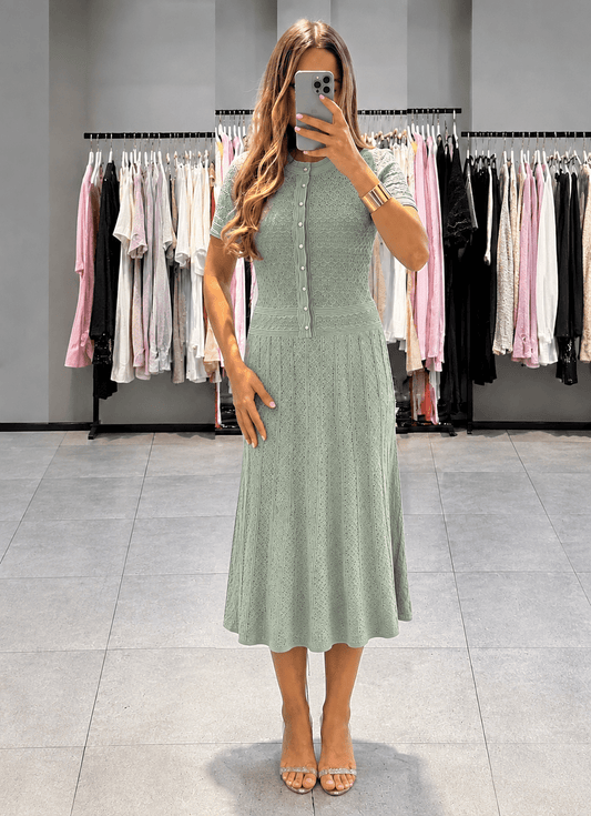 ZEYA - Rebecca Half Button Knitted Midi Dress