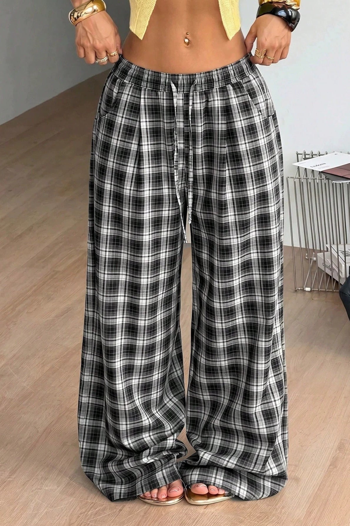 ZEYA - Jessica Plaid Wide Leg Drawstring Pants