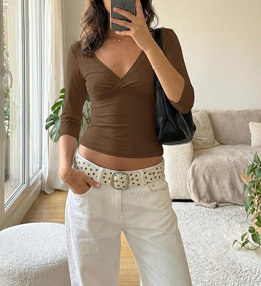 ZEYA - Jillian Deep V Midi Sleeve Tee