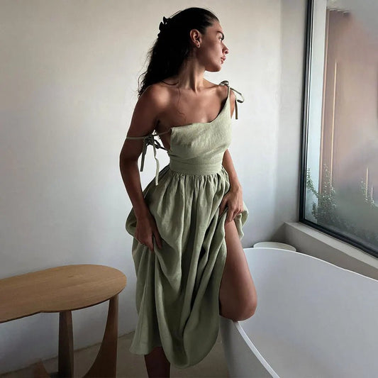 ZEYA - Joanna Backless Tie-Strap Midi Dress