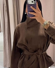 Josie Funnel Faux Suede Trench Coat