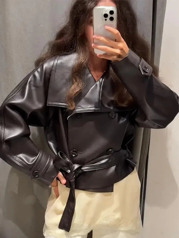 ZEYA - Julie Faux Leather Lace-Up Trench Coat