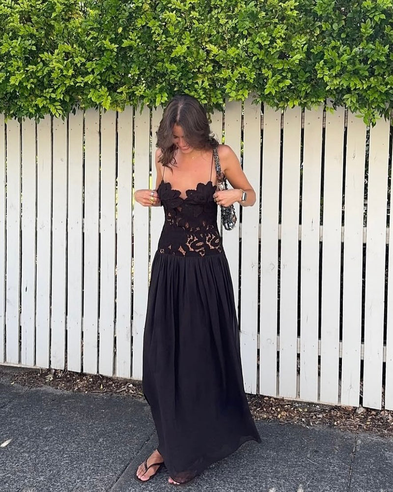 ZEYA - Kelli Lace Mesh Halter Evening Dress
