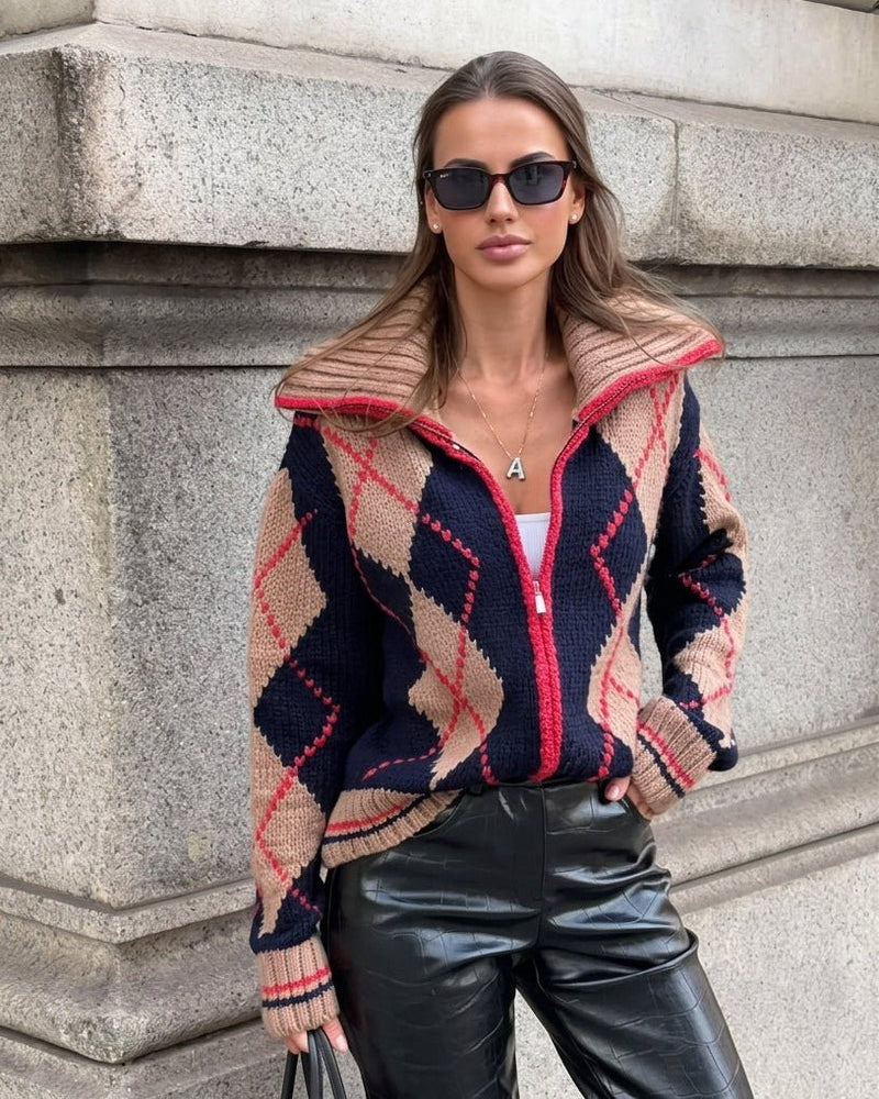 Lara Argyle Strick-Cardigan mit Rippstrick und Reißverschluss
