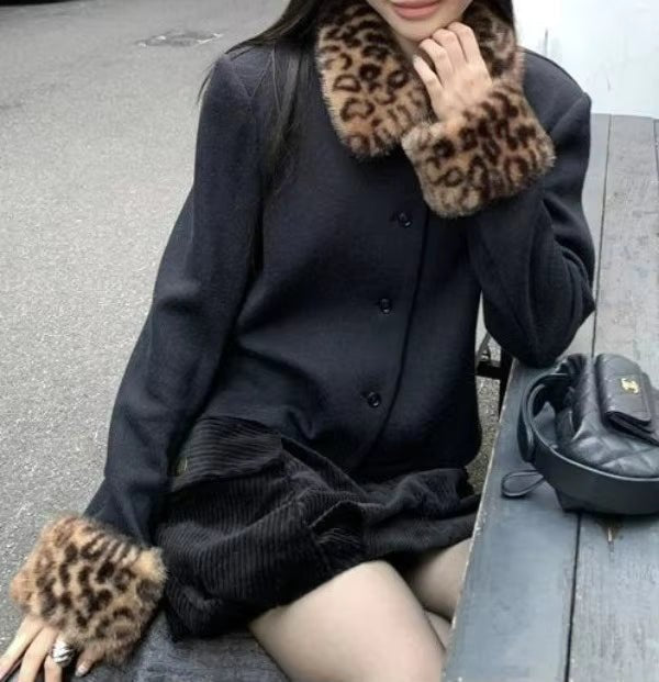 ZEYA - Lily Leopard Faux Fur Trim Button-Up Jacket