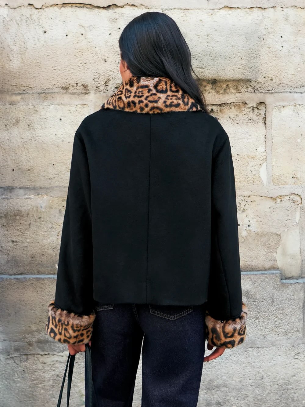 ZEYA - Lily Leopard Faux Fur Trim Button-Up Jacket
