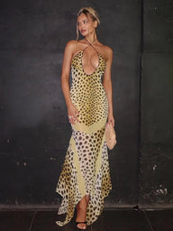 Lily Leopard Print Halter Maxi Dress