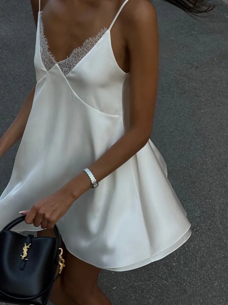 ZEYA - Lucille V Neck Satin Mini Dress