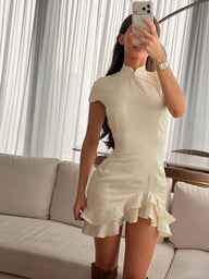 Mariana Satin Patchwork Lace Collar Dress