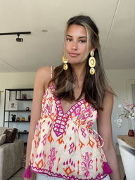 Mia besticktes Boho-Top mit Quasten und Bindebändern