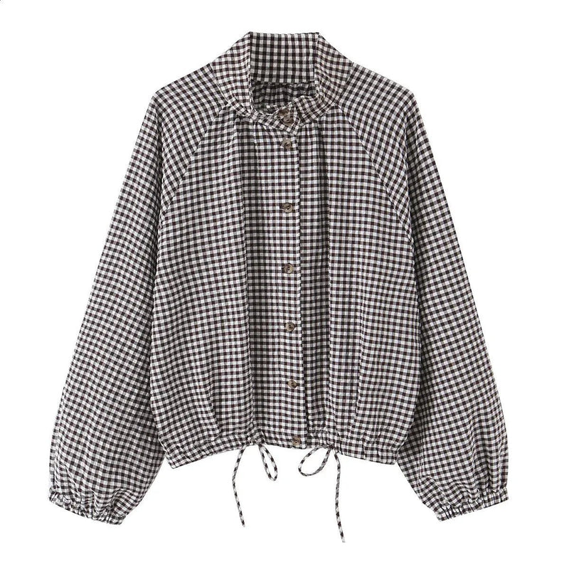 ZEYA - Mila Plaid Drawstring High Neck Jacket