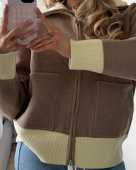 Monica Strick-Cardigan mit Kontrast und Reißverschluss