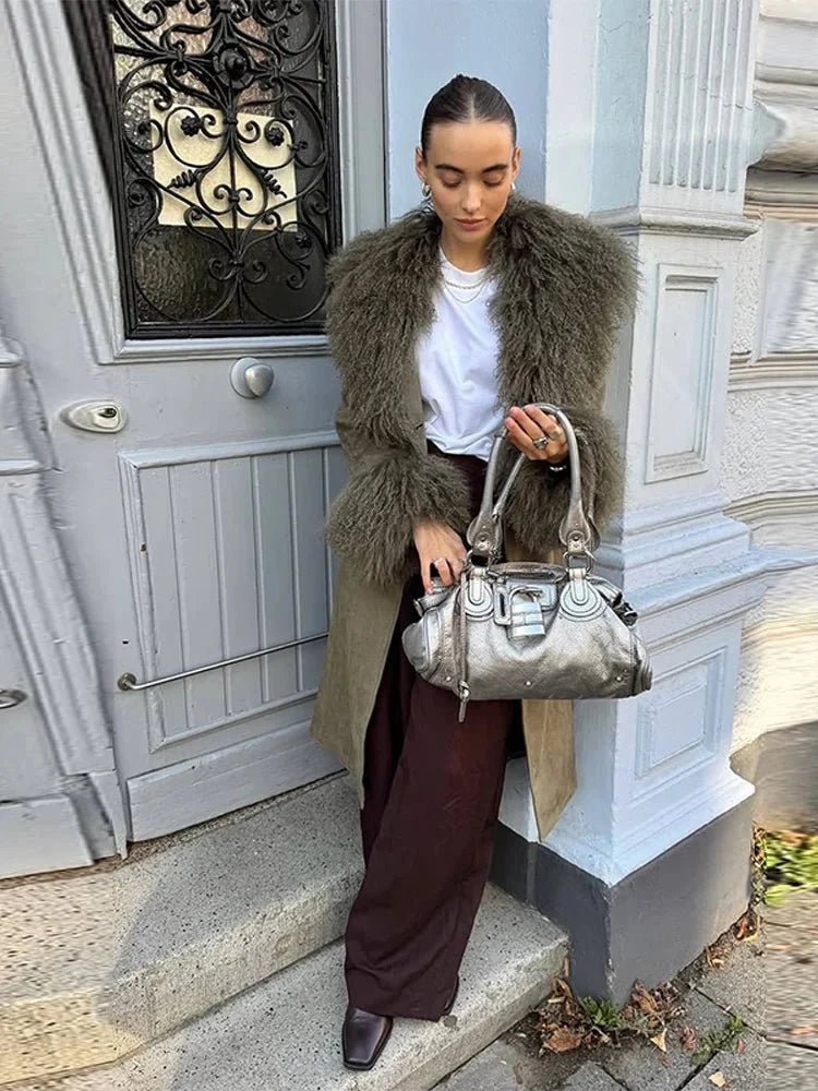 ZEYA - Naomi Patchwork Faux Fur Collar Coat
