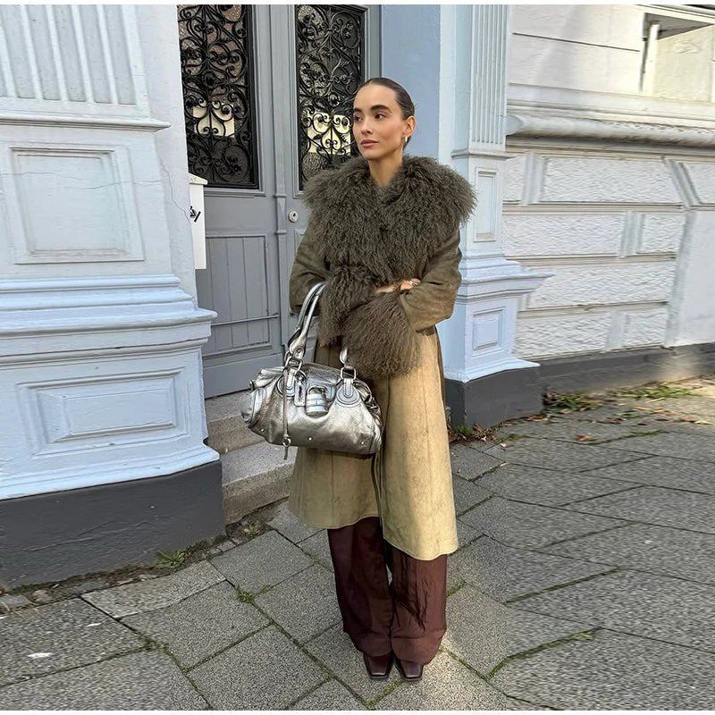 ZEYA - Naomi Patchwork Faux Fur Collar Coat