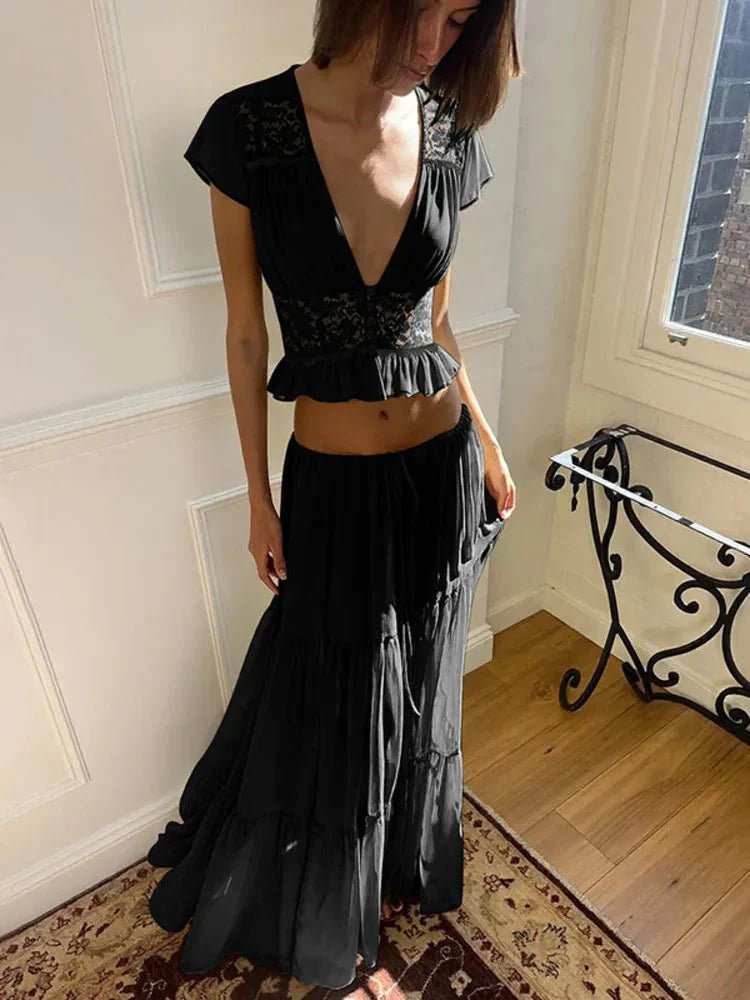 ZEYA - Nella Lace Chiffon Top & Skirt Set
